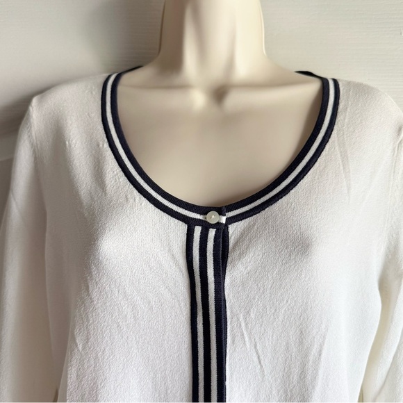 Kate Hill Scoop Neck Striped 3/4 Sleeve Cardigan Sweater - Picture 3 of 7